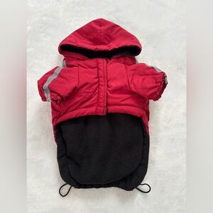 The Dog Face Red Puffer Jacket Fleece Lined Hoodie - Small